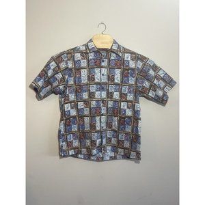 JOE KEALOHA'S REYN SPOONER Small Hawaiian Tiki CottonShirt SS Window Pane‎